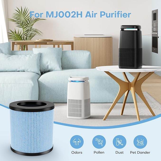 POMORON OFFICIAL MJ002H Replacement Filter, 4-Stage Filtration, High Efficiency HEPA Filter, Activated Carbon, Multi-Layer Filter, FOR MODEL MJ002H Air Purifier, MJ002H-RF(2 Pack)