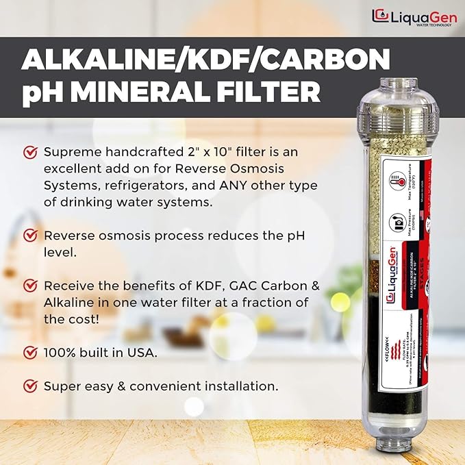 ALKALINE/ KDF/CARBON DRINKING RO WATER FILTER INLINE 10'x 2' and 2 ELBOWS