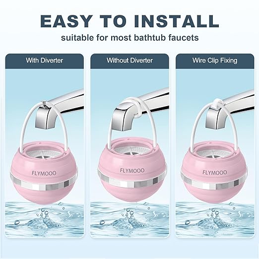 Bath Filter for Tub, Bathtub Faucet Water Filter with 8 Stages & 2,500 Gallons of Filtration to Reduce Contaminants for Softer, Smoother Skin (Pink)