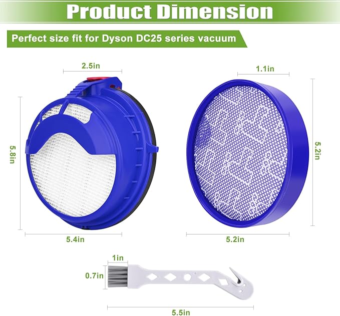 DC25 Filter Replacement for Dyson DC25 Animal Ball Vacuum, 2 Pre-Motor Filters & 2 Post Motor HEPA Filters, Part 919171-02 & 916188-06