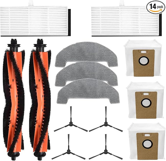 UR3 Replacement Accessories Kit For uninell UR3 Robot Vacuum Cleaner ：14 Pack parts 2 Roller Brush, 2 HEAP, 3 Mop 3 Dust Bags, 4 Side Brushes