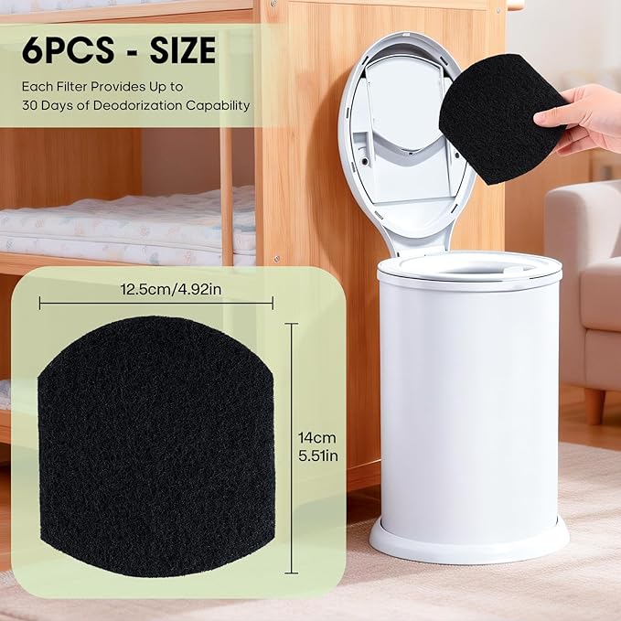 Diaper Pail Carbon Filters, 6-Pack Compatible with Ubbi Steel Diaper Pail, Long-Lasting Odor Control with Activated Charcoal, Replacement Filters for Diaper Pail