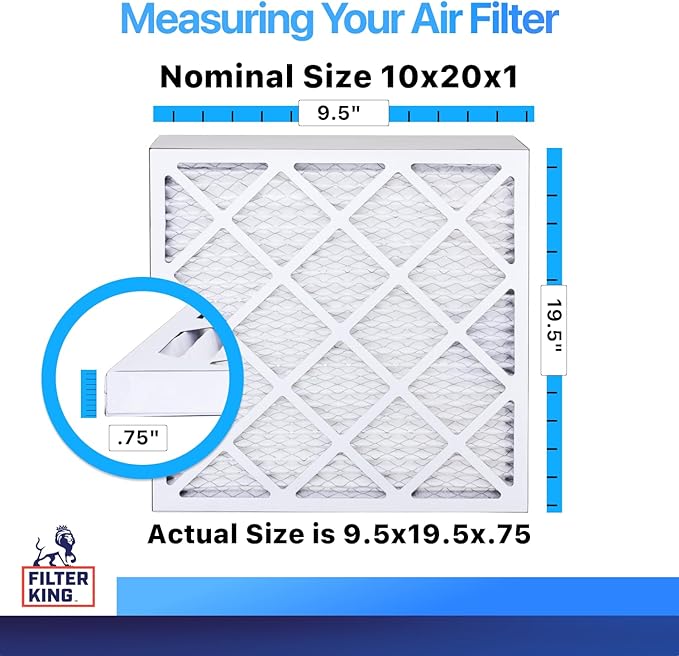 Filter King 10x20x1 Air Filter (MERV 8) (6-Pack) Dust & Allergy Control AC Furnace Filters, MADE IN USA, HVAC, Pleated, Electrostatic (Actual Size: 9.5 x 19.5 x .75)