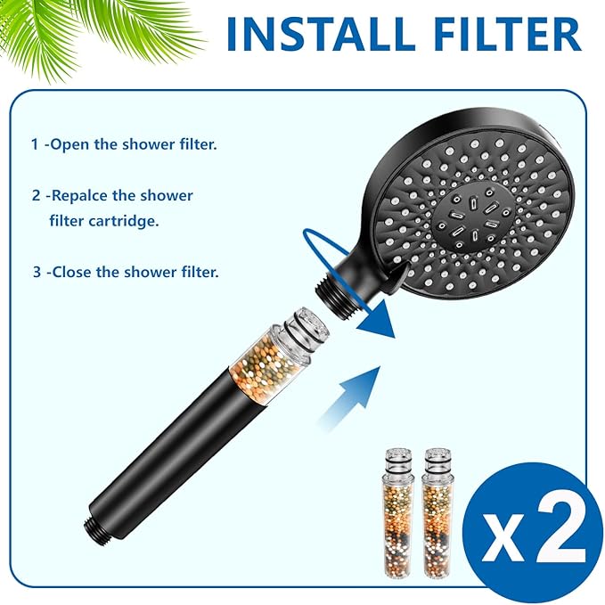 Water Replacement Filter for Shower Head,Compatible with SR SUN RISE Handheld Shower Head Cartridge,for Hard Water Remove Chlorine and Harmful Substances.（2 Pack）