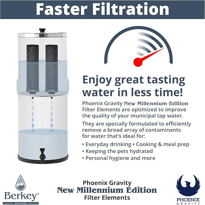 Berkey - Phoenix Gravity New Millennium Edition Water Filter Elements (Set of 6) - NMCL Endorsed Replacement in Lieu of Black Berkey Elements BB9-2