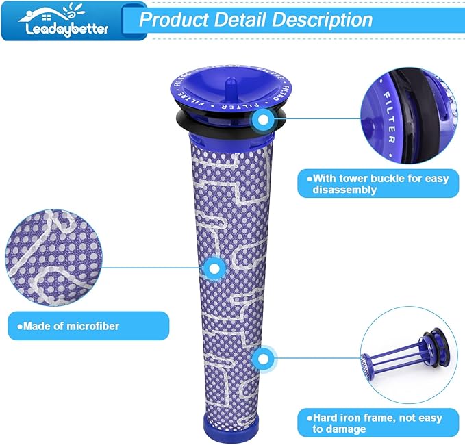 Leadaybetter V6 Filters Replacement for Dyson Absolute Total Clean Cordless Stick Vacuum, 2 Pack Post HEPA and Pre Filter Replacements, Compare to Part # 966741-01 & 965661-01