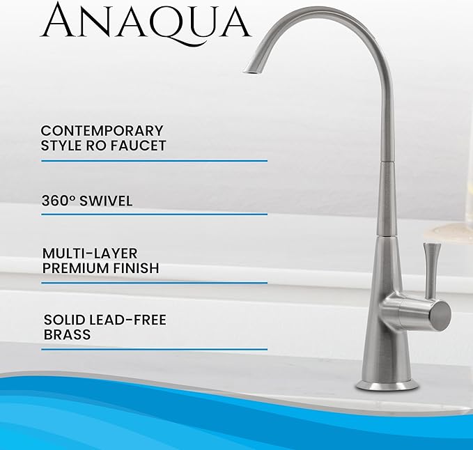 Metpure Airgap 3-Port Brass RO Faucet for Reverse Osmosis Drinking Water Systems. Features Pre-Installed Drain Tubes, Contemporary Design. Includes Wrench and Adapters. (Brushed Nickel)