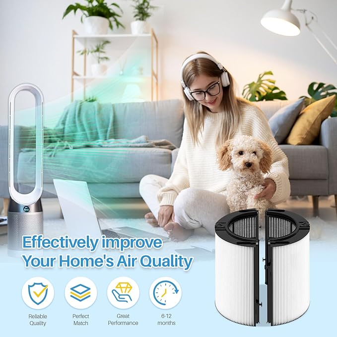 360° Combi Glass Hepa + Carbon Air Purifier Filter Compatible with Dyson TP06 HP06 PH02 PH01 PH03 PH04 HP09 TP09 HP07 TP07 TP10 HP10, TP06 H13 True HEPA Replacement Filter