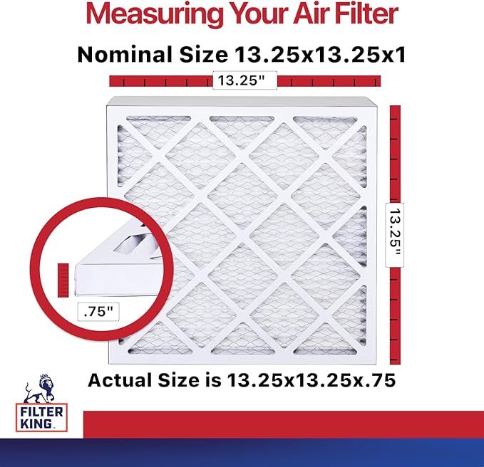 Filter King 13.25x13.25x1 Air Filter (MERV 11) (6-Pack) Dust & Allergy Control AC Furnace Filters, MADE IN USA, HVAC, Pleated, Electrostatic (Actual Size: 13.25 x 13.25 x .75)