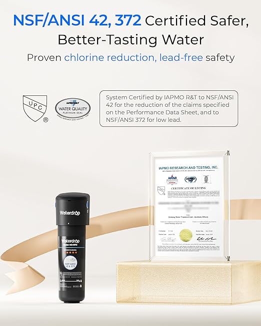 Waterdrop 10UA Under Sink Water Filter System, Reduces PFAS, PFOA/PFOS, Lead, Chlorine, Bad Taste & Odor, Under Counter Water Filter Direct Connect to Kitchen Faucet, NSF/ANSI 42 Certified, 1 Year