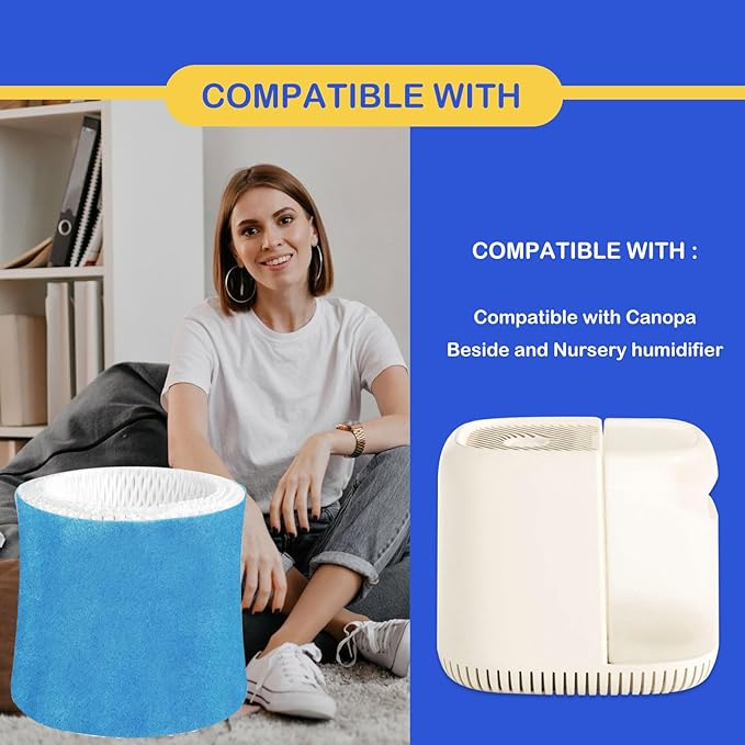 Humidifier Wicking Filter Replacement 2.0 Compatible with Canopy Bedside and Nursery Humidifier 2.0, Wood Pulp & Paper Filter, 5 Pack (Blue)