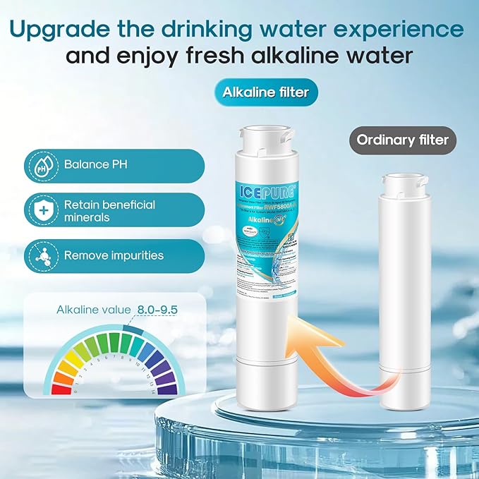 ICEPURE Alkaline RWF5800A-AL Refrigerator Water Filter Replacement for Frigidaire EPTWFU01, EWF02, Pure Source Ultra II, PureSource Ultra 2, GP006, BO022, MR022, SCWFTCTO, 4562222, Enhances PH, 4Pack