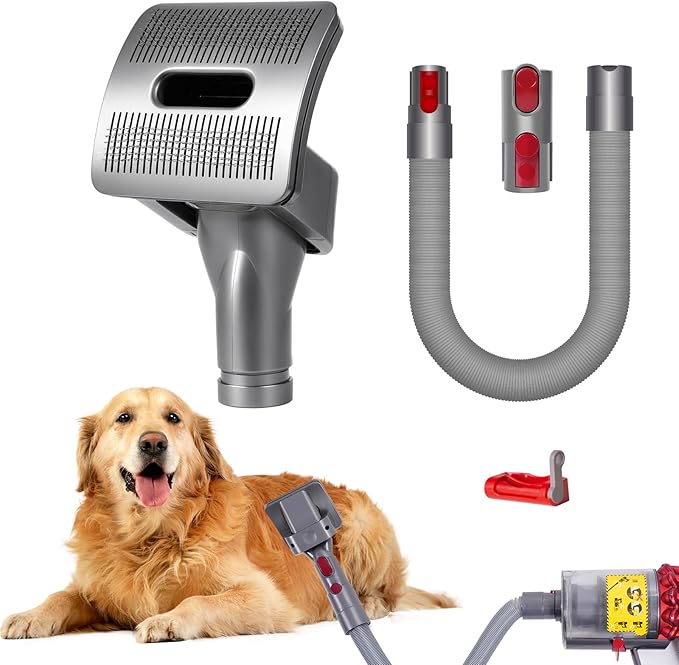 Pet Grooming Kit Compatible with Dyson V7 V8 V10 V11 V15 Gen5 Vacuum Cleaner,Dog Brush Vacuum Attachment with Extended Vacuum Hose & Trigger Lock,Suitable for Small Dogs or Cat Quiet Personality