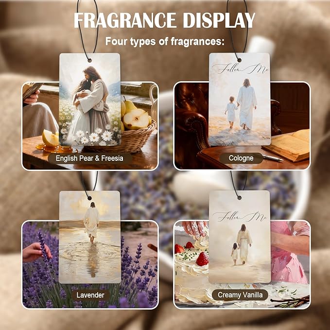Jesus Christian Car Air Freshener 4 Pcs, Jesus with Children Religious Bible Verse Hanging Air Freshener for Cars Closet Drawer Books, Christian Car Accessories for Women Girls