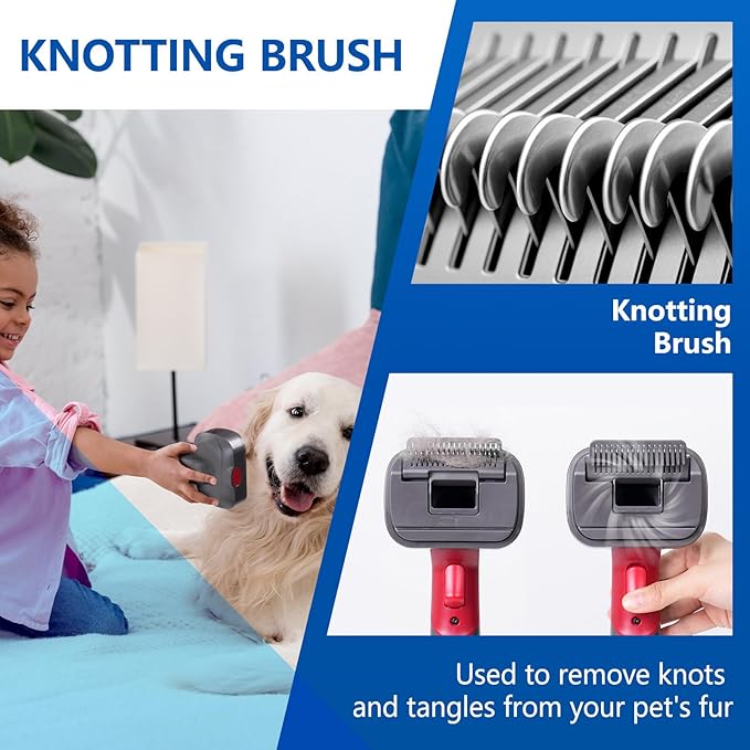 2-in-1 Pet Grooming Kit Compatible with Dyson V7 V8 V10 V11 V15 Vacuum,Dog Hair Vacuum Attachment Removes Loose Hair, Dander, Undercoat & Tangles Self-Cleaning with Extended Vacuum Hose & Trigger Lock