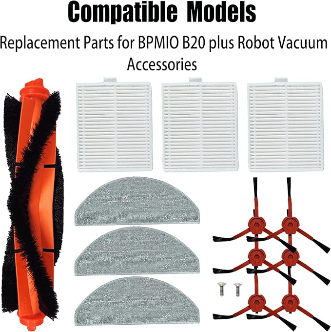 Brush Filter Mop kit Replacement Parts for BPMIO B20 plus Robot Vacuum Accessories 1 Main Brush 6 Side Brush 6 HEPA Filter 3 Mop Pad