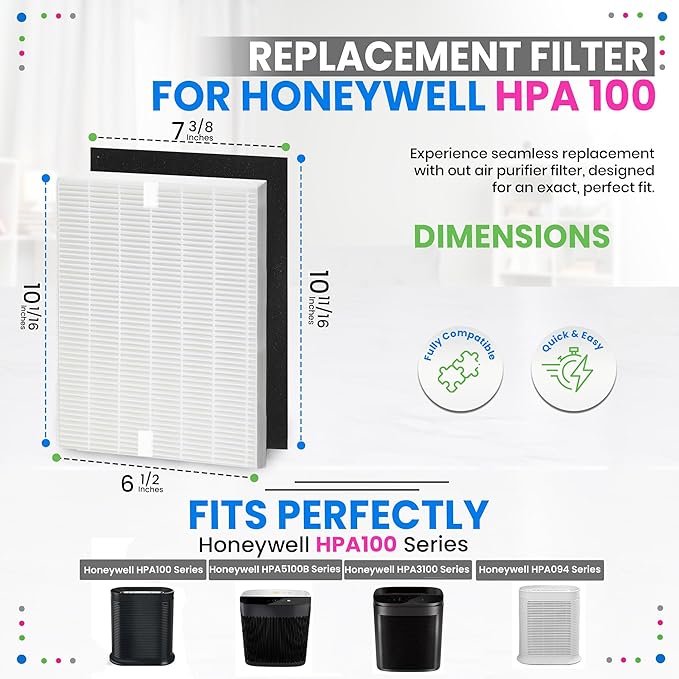 Bagean HPA100 Replacement Filter for Honeywell Air Purifier - Compatible with Honeywell R Filter Replacement - H13 True HEPA with Carbon Filters 99.98% of Particles & Purifies Air (4 HEPA + 16 Carbon)