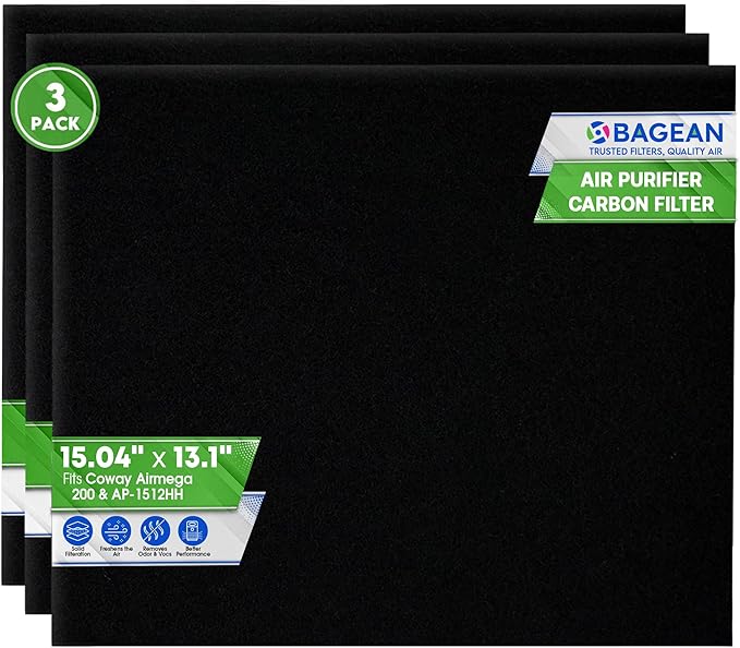 Bagean Airmega AP-1512HH Carbon Pre Filter - Compatible with Coway Air Purifier AP 1512HH and 200M - Fits Coway Filter Replacement - Activated Carbon Filters Absorb Odor & Freshen the Air (3-Pack)