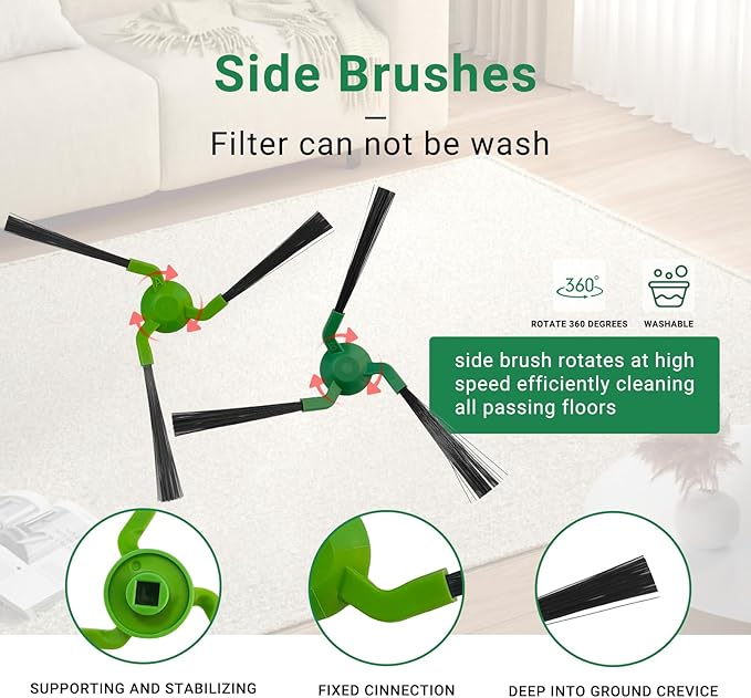 Replacement Parts Accessories kit for iRobot Roomba Max 705 Combo Robot + AutoWash Dock Vacuum Cleaner, 1 Set Roller Brush 4 Dust Bag 4 HEPA Filter 3 Pairs Side Brush