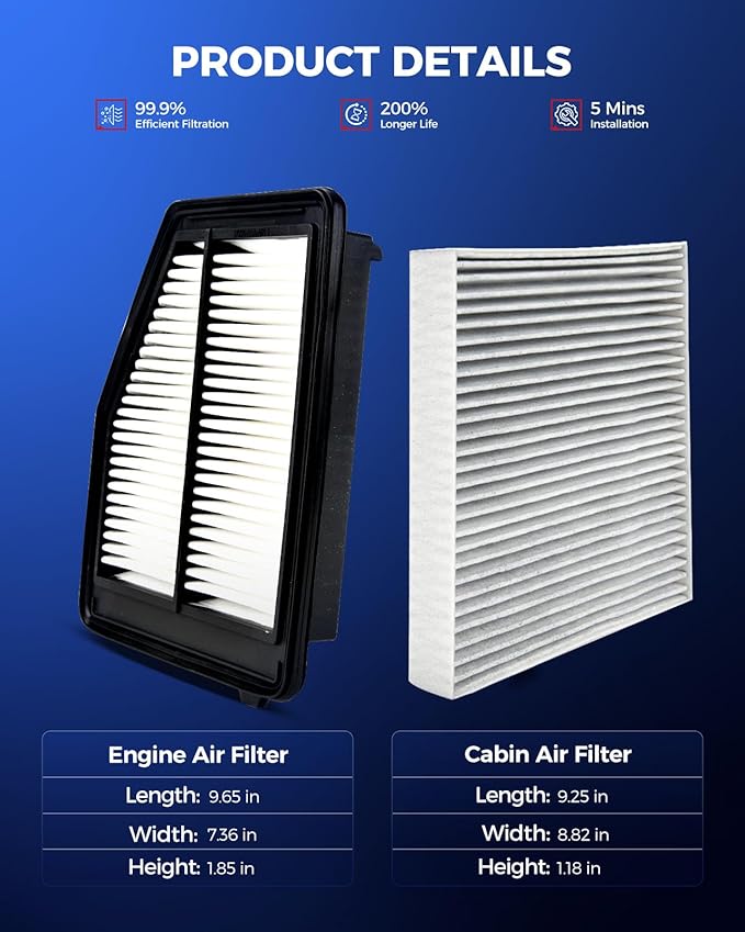 KAX Engine & Cabin Air Filter Kit, Replacement for Honda Civic 2012-2015 1.8L, Acura ILX 2013-2015 2.0L, Replace# CA11113 CF10134