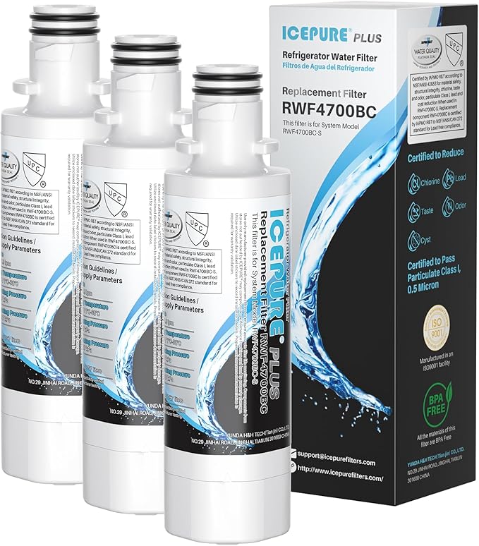 ICEPURE PLUS ADQ747935 NSF/ANSI 53 & 42 Certified Refrigerator Water Filter, Remove Lead, Replacement for LG LT1000P/PC/PCS, Kenmore 9980, MDJ64844601, ADQ74793501, ADQ74793502, LMXS28626S, 3PACK