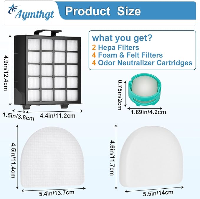 AZ4002 filter Compatible with Shark PowerDetect Pro Upright Vacuum AZ4000 AZ4002 AZ4000C AZ4002W, 2 Filters, 4 Foam & Felt Filters and 4 Odor Neutralizer Cartridges
