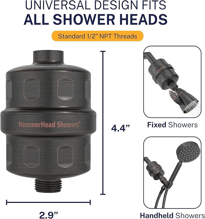 HammerHead Showers® Solid Metal Shower Head Filter – KDF 55 Shower Filter, High Pressure Universal Shower Filters to Remove Toxic Chemicals – Removes Chlorine and Heavy Metals – Oil Rubbed Bronze