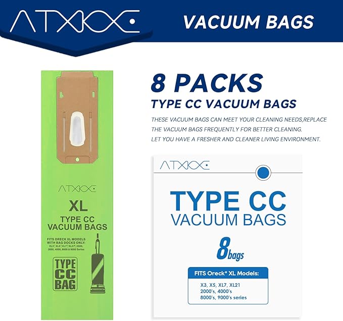 8 Pack Vacuum Cleaner Bags Fit for Oreck Type CC Vacuum Bags,Fit All Oreck XL Upright Vacuum