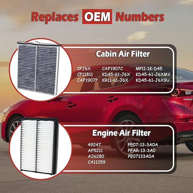 CA11259 Engine Air Filter and CF11811 Cabin Air Filter kit Compatible with 2013-2025 CX-5 2.0L 2.5L Naturally Aspirated Gas Only 2014-2018 Mazda 3 2.0L 2.5L 2014-2021 Mazda 6 2.5L Not for Turbo