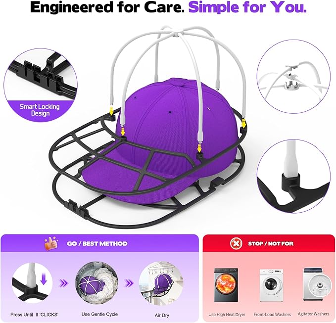 Hat Washer Cage for Washing Machine – Baseball Cap Cleaner Rack for Washer & Dishwasher, Structured Cap Shaper & Protector for Hats – 1 Pack (Assembly Required)