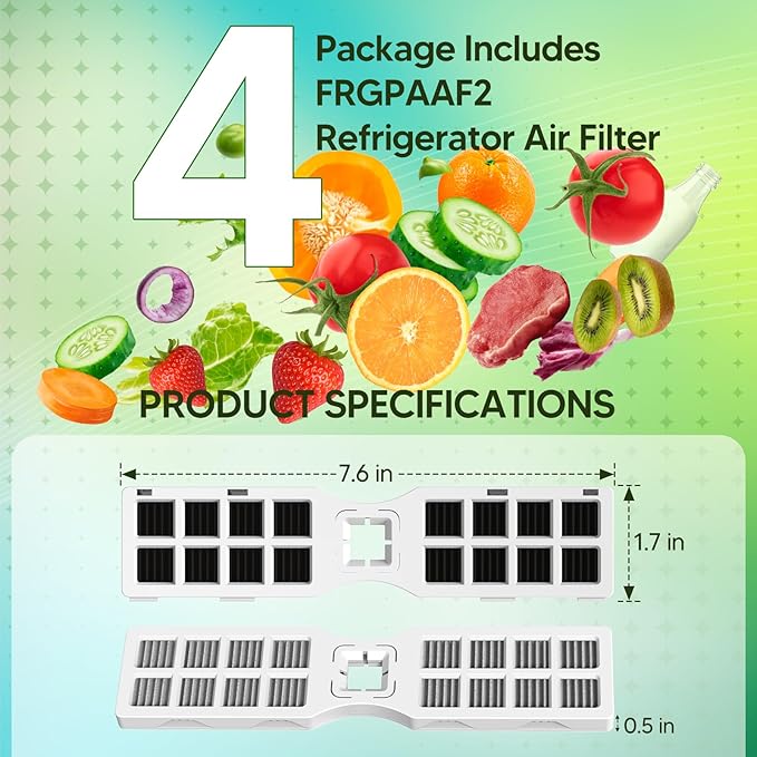 FRGPAAF2 Refrigerator Air Filter Replacement For Frigidaire FRGPAAF2 PureAir AF-2 Air Filter FRFC2323AS, FRFC232LAF, FRFC233LAF, Replaces Part 4977184 AP7194838 PS16745923 EAP16745923,4 Pack