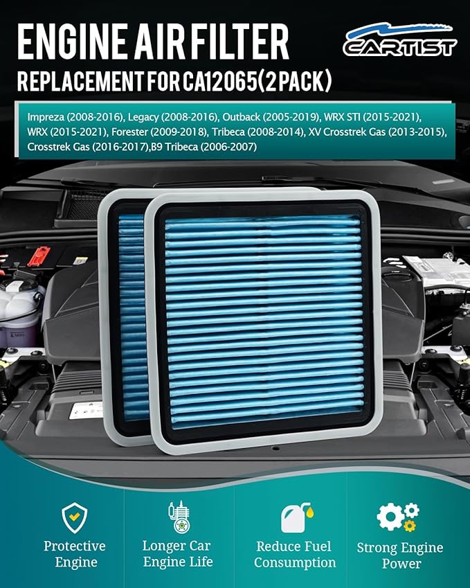 Cartist 2PCS Engine Air Filter Compatible with Subaru Impreza (2008-2016), Legacy(2005-2019), Outback(2005-2019), WRX(2015-2021), Forester(2009-2018), Tribeca(2008-2014), Replacement for CA9997