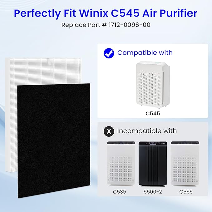 Future Way 2-Pack C545 Replacement Filter S Kit Compatible with Winix C545 Air Purifier, 2 H13 True HEPA Filter + 8 Activated Carbon Filters, Replace 1712-0096-00