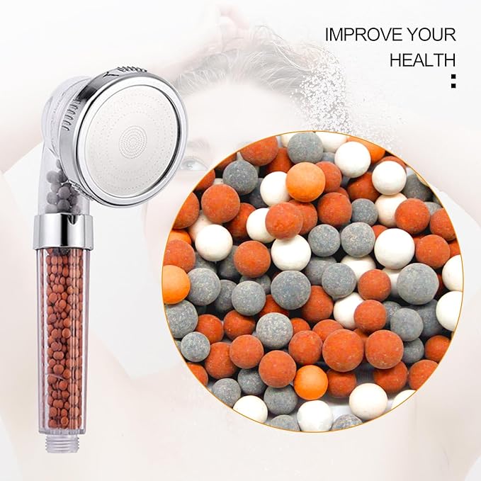 BLMHTWO 3 Packs Replacement Anion Mineral Shower Head Bead Four Color Shower Filter Water Stone Beads Filtration Mineral Beads Stones Balls Suitable for Filtered ShowerHead