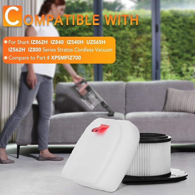 UZ565H Filters Repalacement for Shark Pro Cordless Stratos Vacuum IZ862H IZ562H IZ540H IZ840H IZ800 UZ865H, Compare to Part XPSMFIZ700 & XFFKIZ700