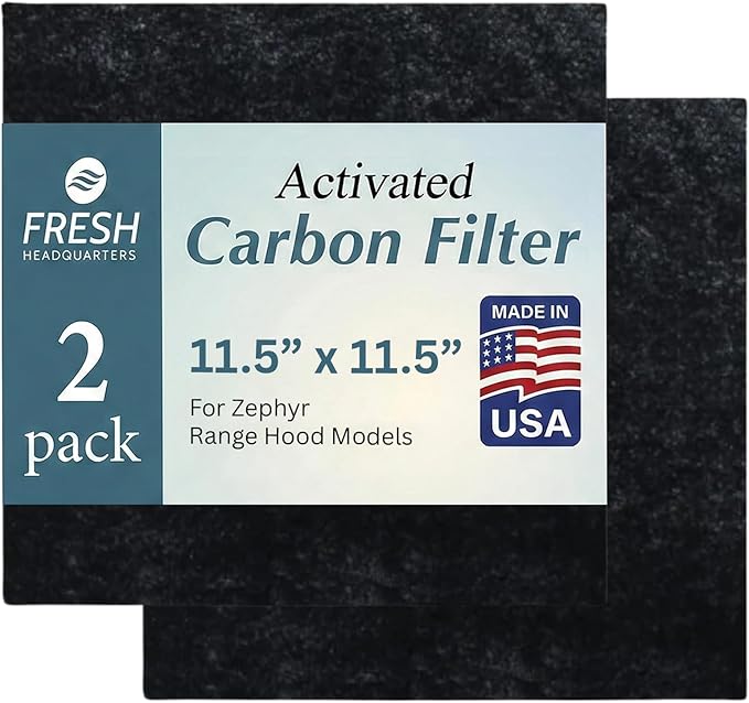 Activated Charcoal Filter For Range Hood - Premium Carbon Filter 11.5" x 11.5" Range Hood Filters Replacement for Zephyr Models - For Odor & Grease Control - 2-pack