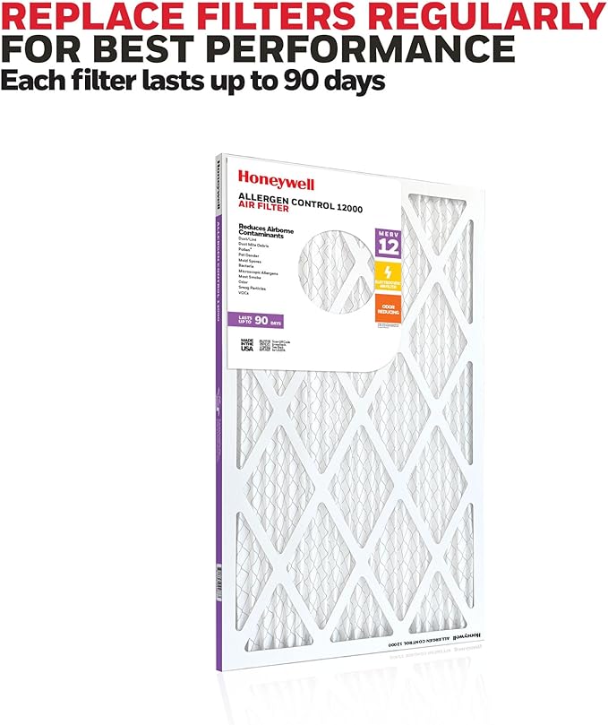 Honeywell 16x20x1 MERV 12 Electrostatic Pleated HVAC AC Furnace Air Filter (4-Pack) | Replacement Filter for Home Use | Made in USA