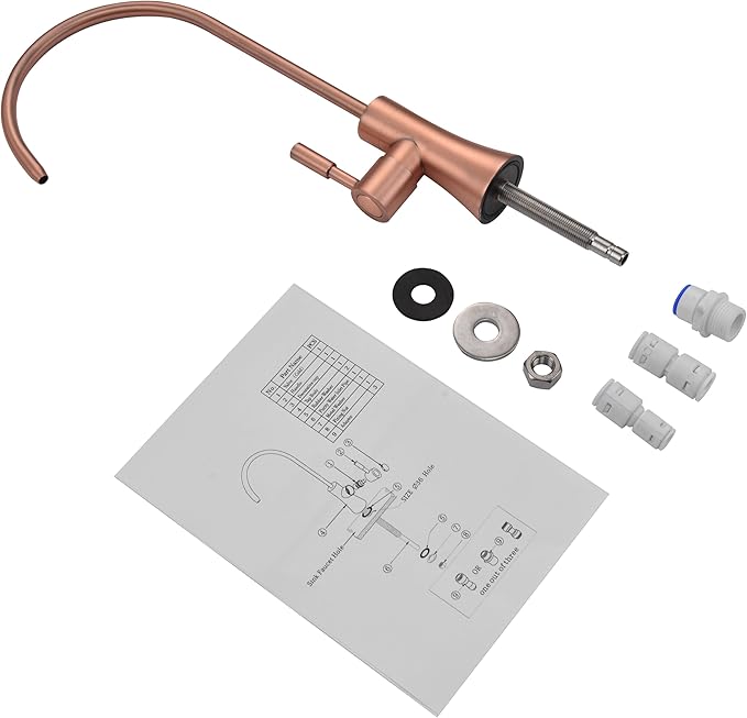 EKRTE Copper Drinking Water Purifier Faucet, Rose Gold Kitchen Bar Sink Drinking Water Purifier Faucet, Commercial Water Filtration Faucet for Under Sink Water Filter System,Brass RO Faucet in Copper