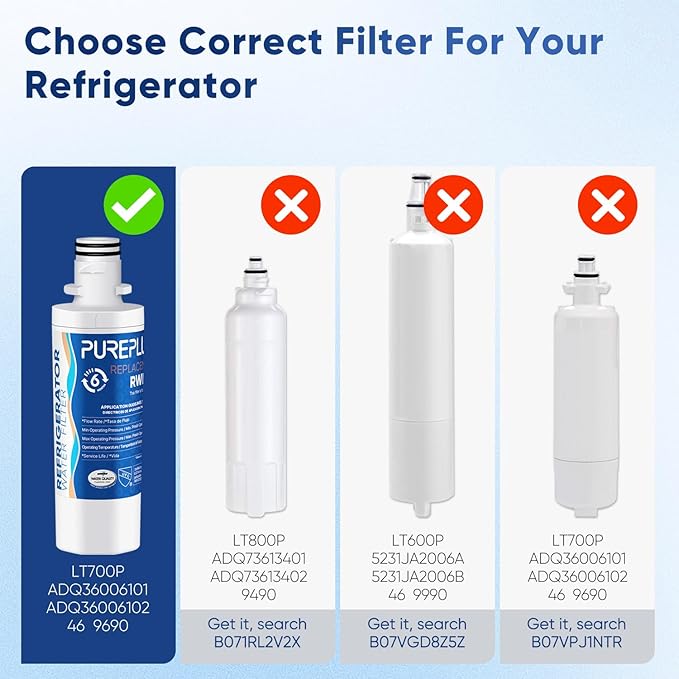 PUREPLUS ADQ747935 NSF 53&42 Certified Replacement for LT1000P LT1000 Kenmore Elite 9980 LT1000PC, MDJ64844601 ADQ74793501, LMXS28626S, LFXS26973S, LT120F Refrigerator Water and Air Filter, 3Pack
