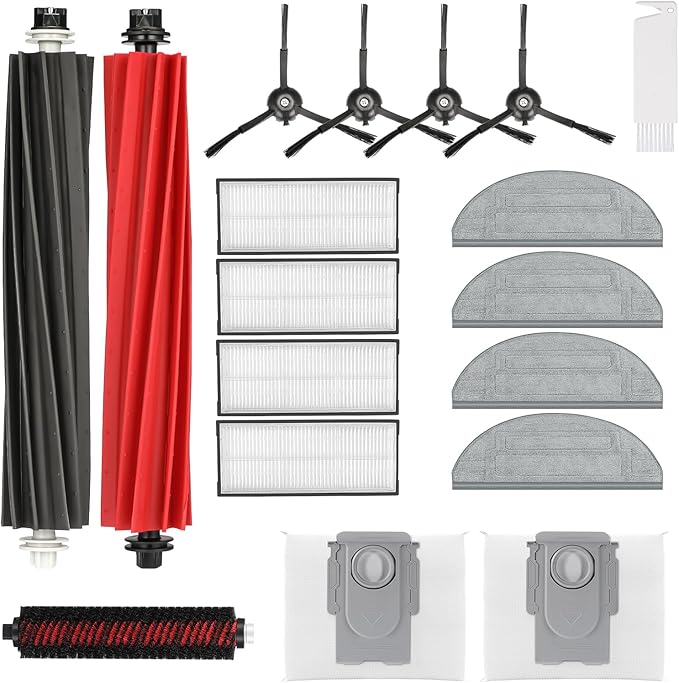 isinlive Accessories Kit Compatible with Roborock S8 Pro Ultra Robot Vacuum Cleaner, 1 Set Main Brush, 1 Rolling Brush, 4 HEPA Filters, 4 Side Brushes, 4 Mop Cloth Pads, 2 Dust Bags, 1 Cleaning Tool