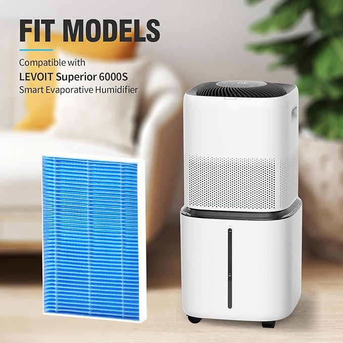 DerBlue 8pcs Wick Replacement Filter and 4pcsTop Fill Humidifier Replacement Filters Compatible with Superior 6000S Smart Evaporative Humidifier,high efficiency filter can last more than 6 months