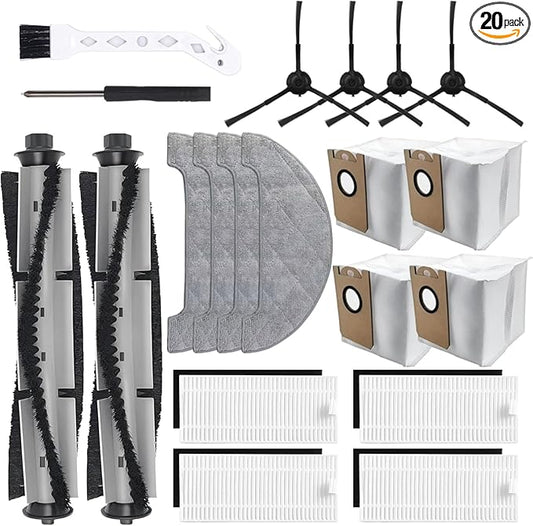 Q6 Pro Accessories Kit for HONITURE Q6 Pro, AIRROBO T10+, Neabot N2 Robot Vacuum Replacement Parts, 2 Main Brush, 4 Side Brush, 4 Hepa Filter, 4 Mop Pad, 4 Dust Bag, Screwdriver + cleaning brush