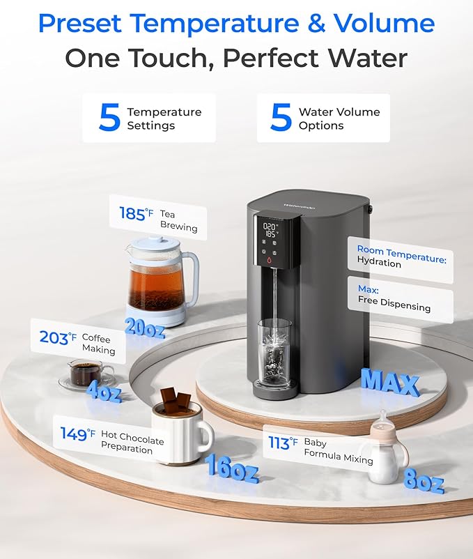 Waterdrop C1H Countertop Reverse Osmosis System, NSF/ANSI 58 & 372 Certified, 6 Stage Instant Hot RO Water Filter, No Installation Required, 3:1 Pure to Drain, Glass Bottle Included