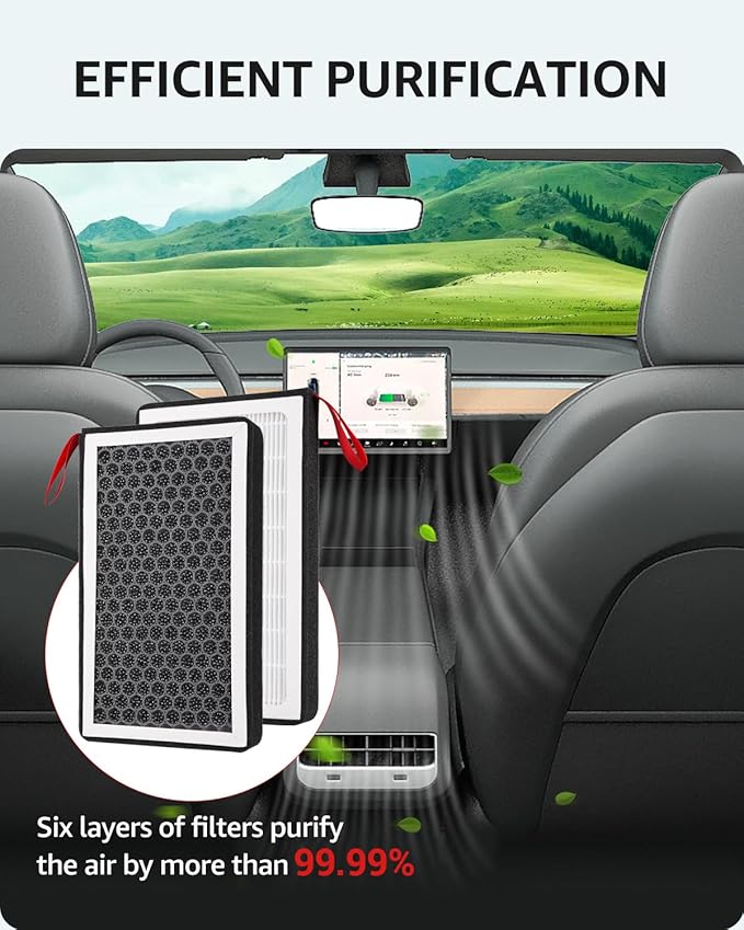 BASENOR 2026 Tesla Model Y/3 HEPA Air Filter, [OEM Filter Replacement & Proprietary Design] Cabin Air Filter with Activated Carbon for 2017-2026 Model 3 2020-2026 Model Y