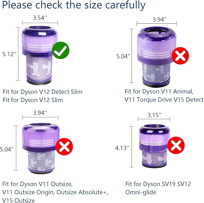 3 PACK Filter Replacements for Dyson V12 Detect Slim Cordless Vacuum and V12 Slim Vacuums - Comparable to Part 971517-01 (Excludes SV12 & V15 Vacuum Models)