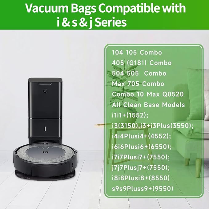 VBN 12 Pack Replacement Roomba Vacuum Bags, Compatible with iRobot Roomba 104 105 405 504 505 705 Combo 10 Max, i7+ i3+ i4+ i6+ i8+ j7+ s9+, i s j Series, All Clean Base Automatic Dirt Disposal Bags