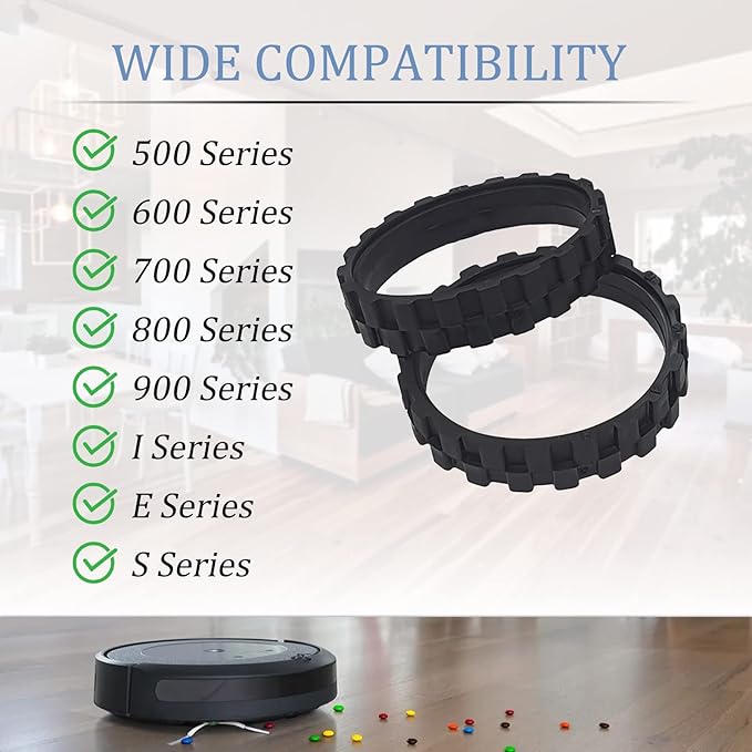 Garbage fighter Tires for IROBOT ROOMBA Wheels Series 500, 600, 700, 800 and 900, e5, e6, i7,Anti-Slip, Great Adhesion and Easy Assembly, Wheel Replacement for All roomba Models (Black 4 Pack)