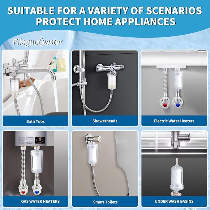 FA10 Washer Water Filter,1 Micron, 99.5% Removal of Chlorine Odor, Carbon+PP Filter Media, Soften Skin Hair & Clothes, Filter for Washing Machine, Shower, Anti Scale, 6.7" Inline