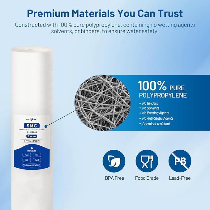 Whole House 5 Micron 20" x 4.5" Spun Polypropylene Sediment Water Filter Cartridge Replacement for DGD-5005-20, FP25B, 155358-43, SDC-45-2005, P5-20BB, FPMB-BB5-20, SP-DD-5005-20BB (Pack of 2)