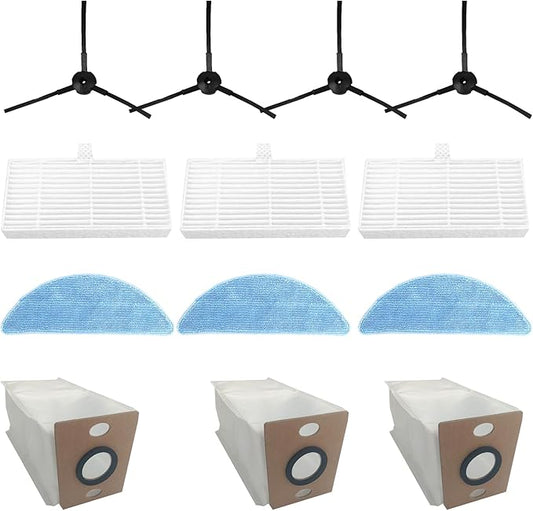 Replacement Accessories Kit For ILIFE A12 pro / V9 / V9 Pro Robot Vacuum,parts 4 Side Brushes 3 Mop Pads 3 Hepa Filters 3 dust bags